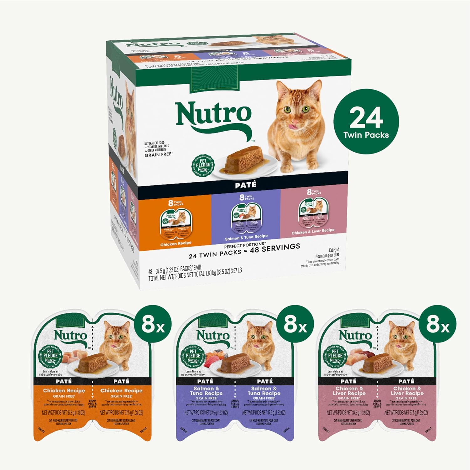Nutro Natural Choice Wet Cat Food Pate, Adult Cat Food Wet Variety Pack, 2.64 oz. Twin-Pack Trays (24 Pack) - Image 3