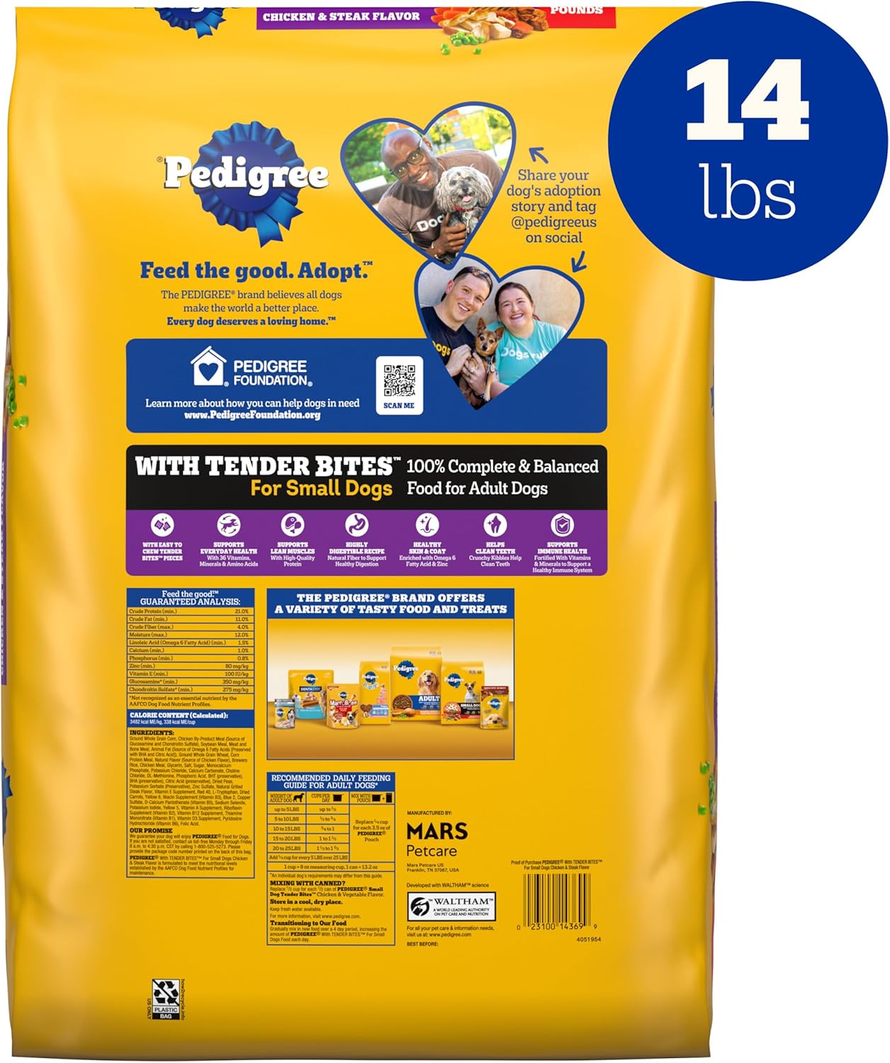 Pedigree Dry Dog Food Tender Bites for Small Breed Dogs, Adult Chicken and Steak Flavor, 14 lb. Bag - Image 8