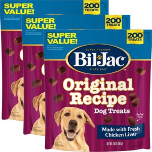 Bil-Jac Original Recipe Soft Training Dog Treats, Chicken Liver Flavor, Made with Real Chicken Liver, Resealable Double Zipper Pouch, 20oz (3-Pack)