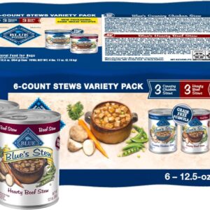Blue Buffalo Blue's Stew Natural Wet Dog Food, Made with Natural Ingredients, Hearty Beef and Country Chicken Variety Pack, 12.5-oz Cans, 6 Count