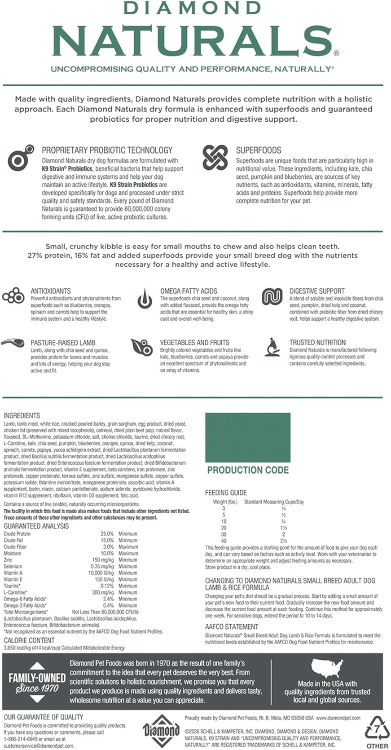 Diamond Naturals Small Breed Lamb and Rice Formula Adult Dry Dog Food with Quality Lean Protein from Real Lamb, Specially for Small Breed Dogs 6lb - Image 2