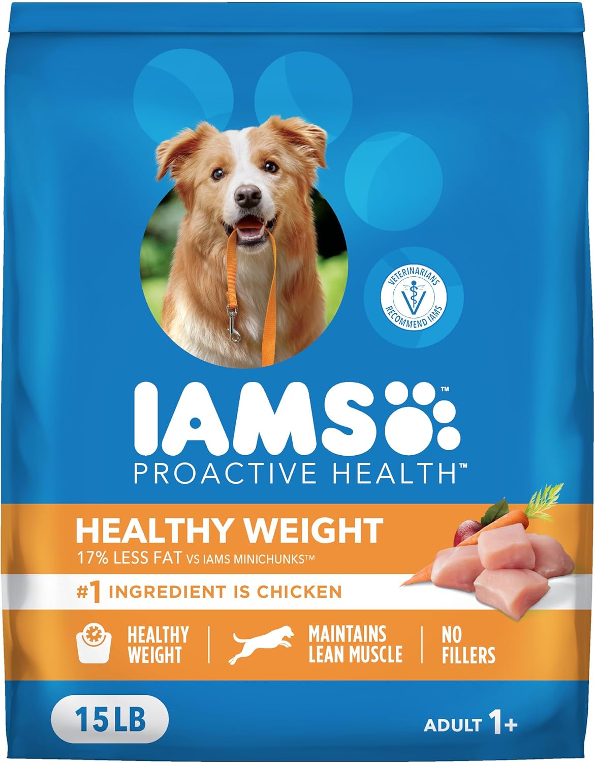 IAMS Proactive Health, Dry Dog Food, Adult Dog Food Dry Recipe for Healthy Weight, with Chicken, 15 lb. Bag
