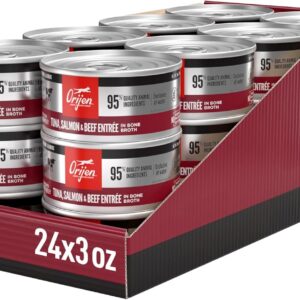 ORIJEN Premium Pate Wet Cat Food in Bone Broth Tuna Salmon & Beef Entrée 3oz Cans (24 Count)