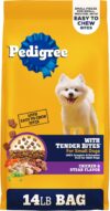 Pedigree Dry Dog Food Tender Bites for Small Breed Dogs, Adult Chicken and Steak Flavor, 14 lb. Bag