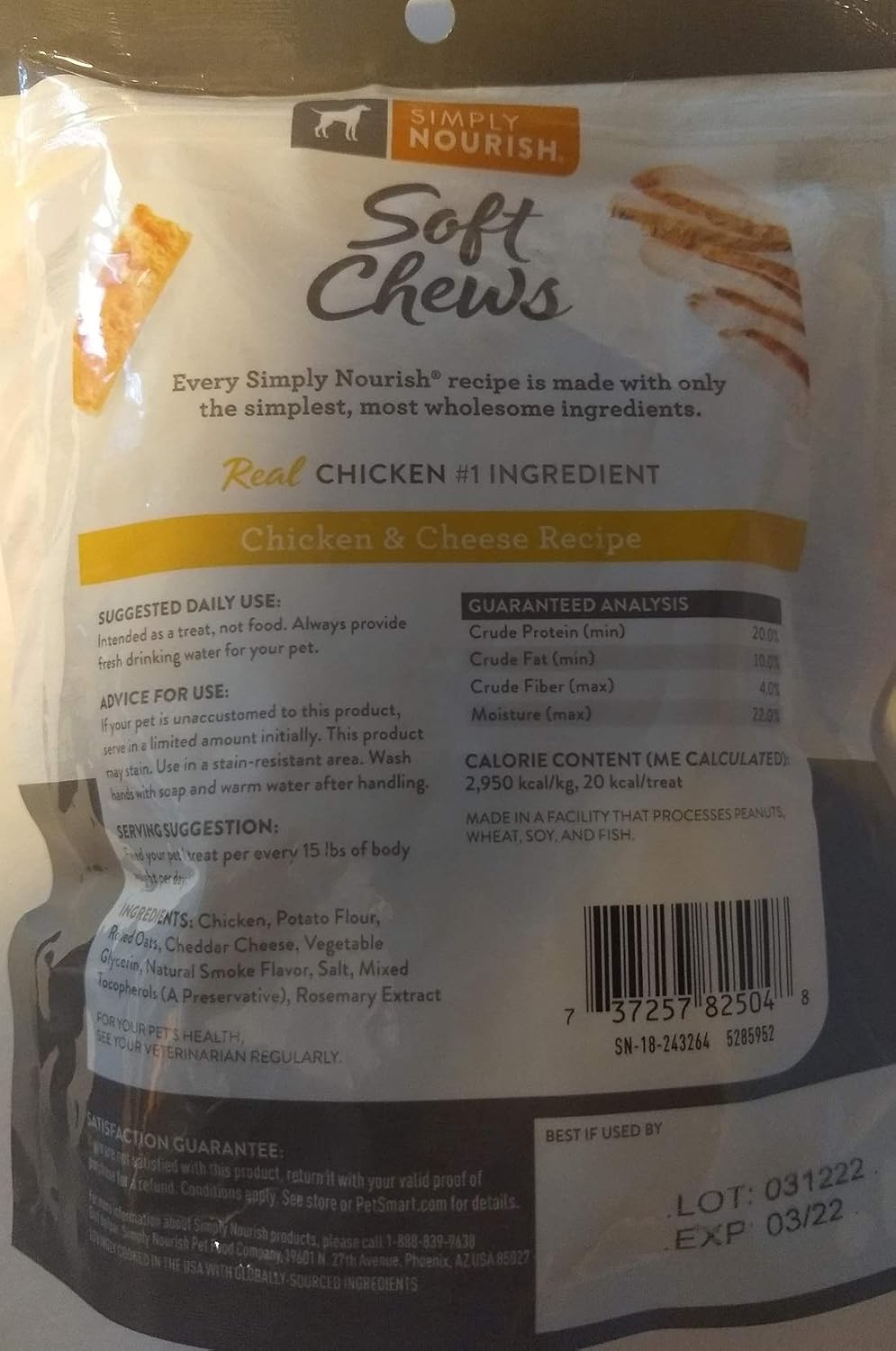 SIMPLY NOURISH (1 Chicken & Cheese Recipe Soft Chews Bone Shaped (1-6 oz) Bag - Image 2