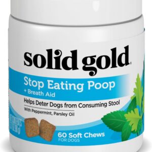 Solid Gold No Poo Chews for Dogs - Coprophagia Deterrent & Stool Eating Deterrent for Dogs that Eat Dog Poop - Stop Eating Poop Chews with Peppermint & Probiotics for Gut & Breath Aid Support - 60ct