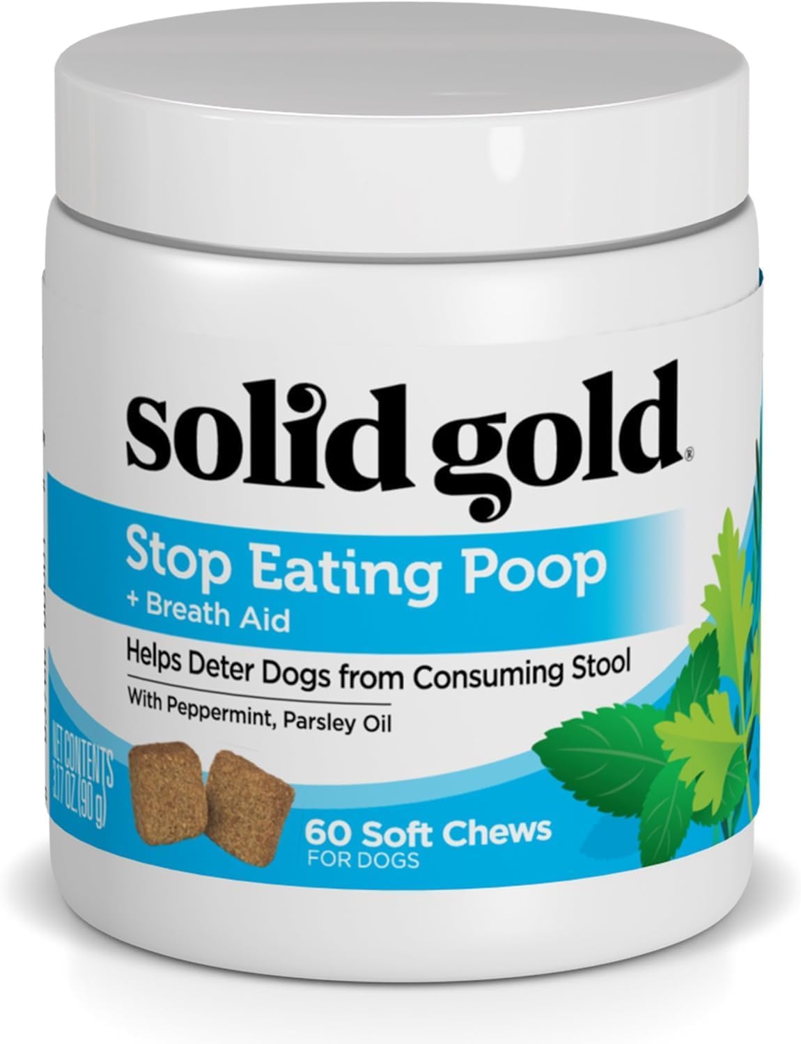 Solid Gold No Poo Chews for Dogs - Coprophagia Deterrent & Stool Eating Deterrent for Dogs that Eat Dog Poop - Stop Eating Poop Chews with Peppermint & Probiotics for Gut & Breath Aid Support - 60ct