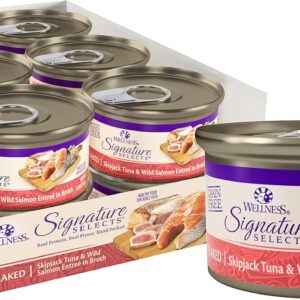 Wellness CORE Signature Selects Flaked Adult Canned Wet Cat Food, Natural, Protein Rich, Grain Free, Skipjack Tuna and Wild Salmon Entrée Recipe, 2.8 oz, Pack of 12 Cans