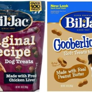 Bil-Jac Real Chicken Soft Treats for Dogs 2 Flavor Variety Bundle Original Recipe Liver Treats Gooberliscious Peanut Butter Flavor Treats, 10 Ounces Each (1 Bag of Each)