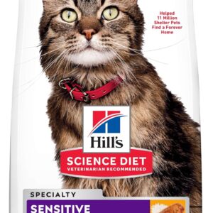 Hill's Science Diet Adult Sensitive Stomach & Skin Dry Cat Food, Chicken & Rice, 7 lb. Bag (Updated Formula)