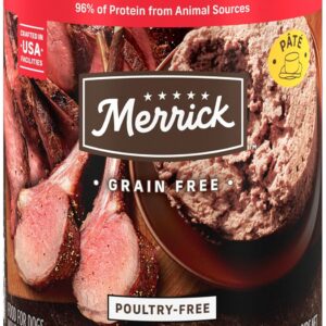 Merrick Grain Free Premium And Natural Canned Dog Food, Soft And Healthy Poultry Free Wet Recipe, Real Beef Lamb And Bison - (Pack of 12) 12.7 oz. Cans