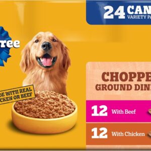Pedigree Chopped Ground Dinner Wet Dog Food Chicken & Beef Variety Pack, Canned Dog Food, 13.2 oz. Cans (24 Count, Pack of 1)