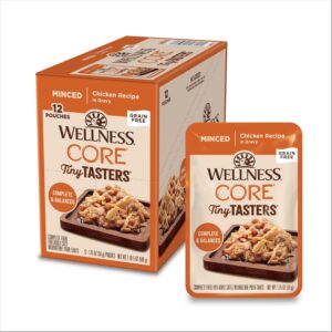 Wellness CORE Tiny Tasters Minced Adult Wet Cat Food, Natural, Protein Rich, Grain Free, Chicken Recipe, 1.75 oz, Pack of 12 Pouches
