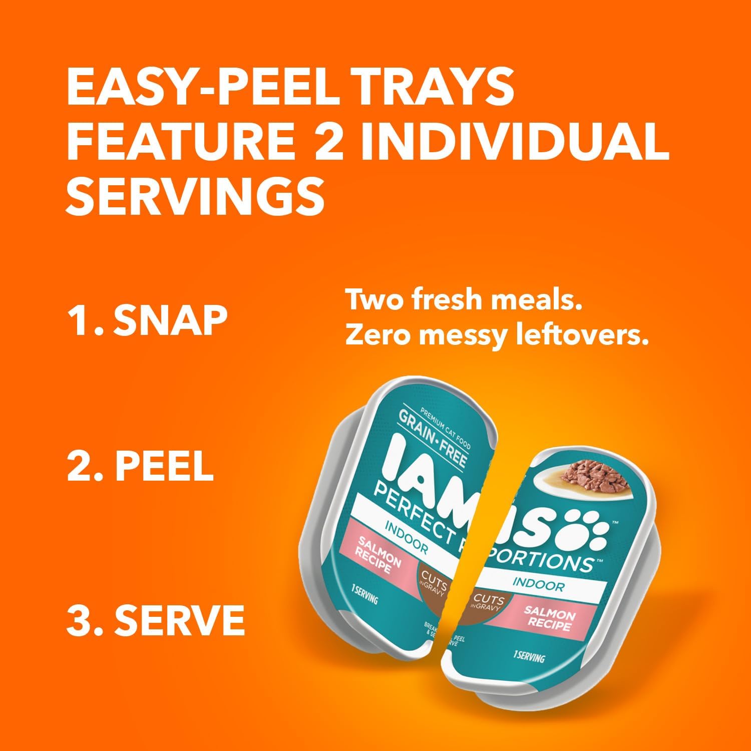 IAMS Perfect Portions Grain Free Wet Cat Food, Indoor Adult Cat Food Wet Cuts in Gravy, Variety Pack: Tuna & Salmon Recipe, 1.98 lb. (Pack of 1) Twin-Pack Trays - Image 12