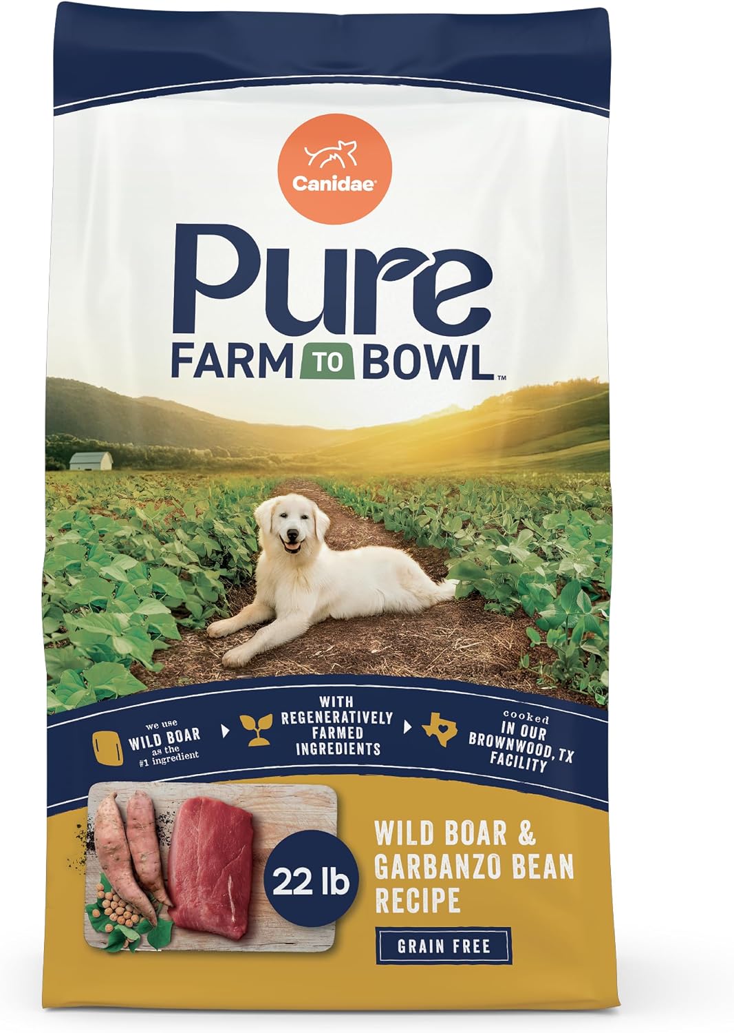 Canidae Pure Farm to Bowl Dry Dog Food - Balanced Nutrition for Adult Dogs - Limited Ingredient Formula - Grain, Wheat & Soy-Free - 22 lb - Wild Boar & Garbanzo Bean Recipe