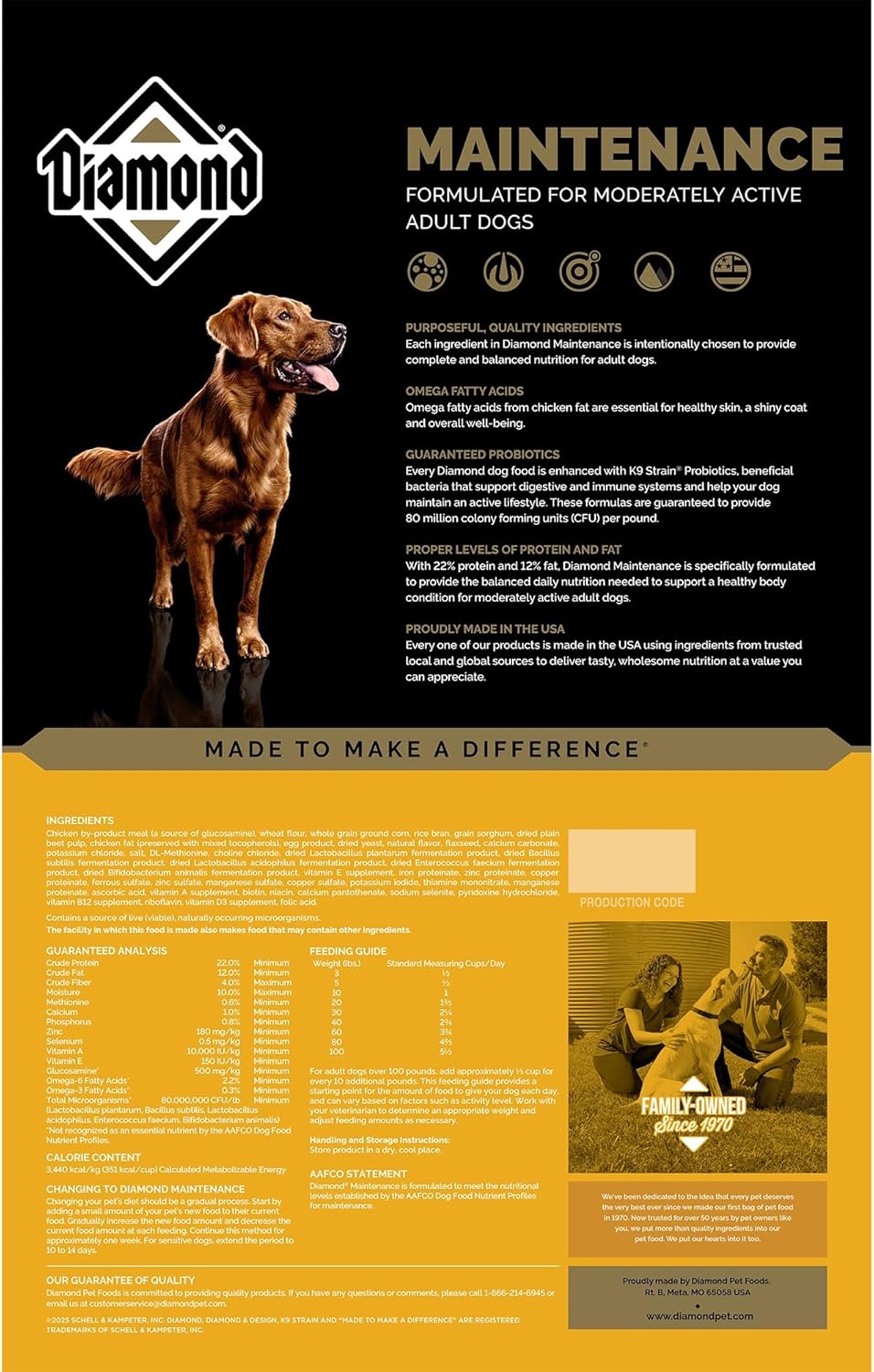 Diamond Maintenance Adult Dry Dog Food 22/12 for Moderately Active Dogs 40lb Bag - Image 2