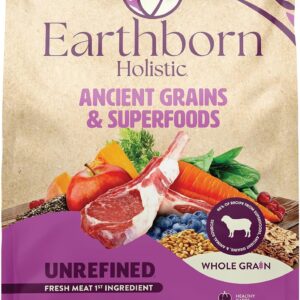 Earthborn Holistic Unrefined Roasted Lamb Dry Dog Food, Ancient Grains & Superfoods, Pea-Free Recipe, 25 lb Bag