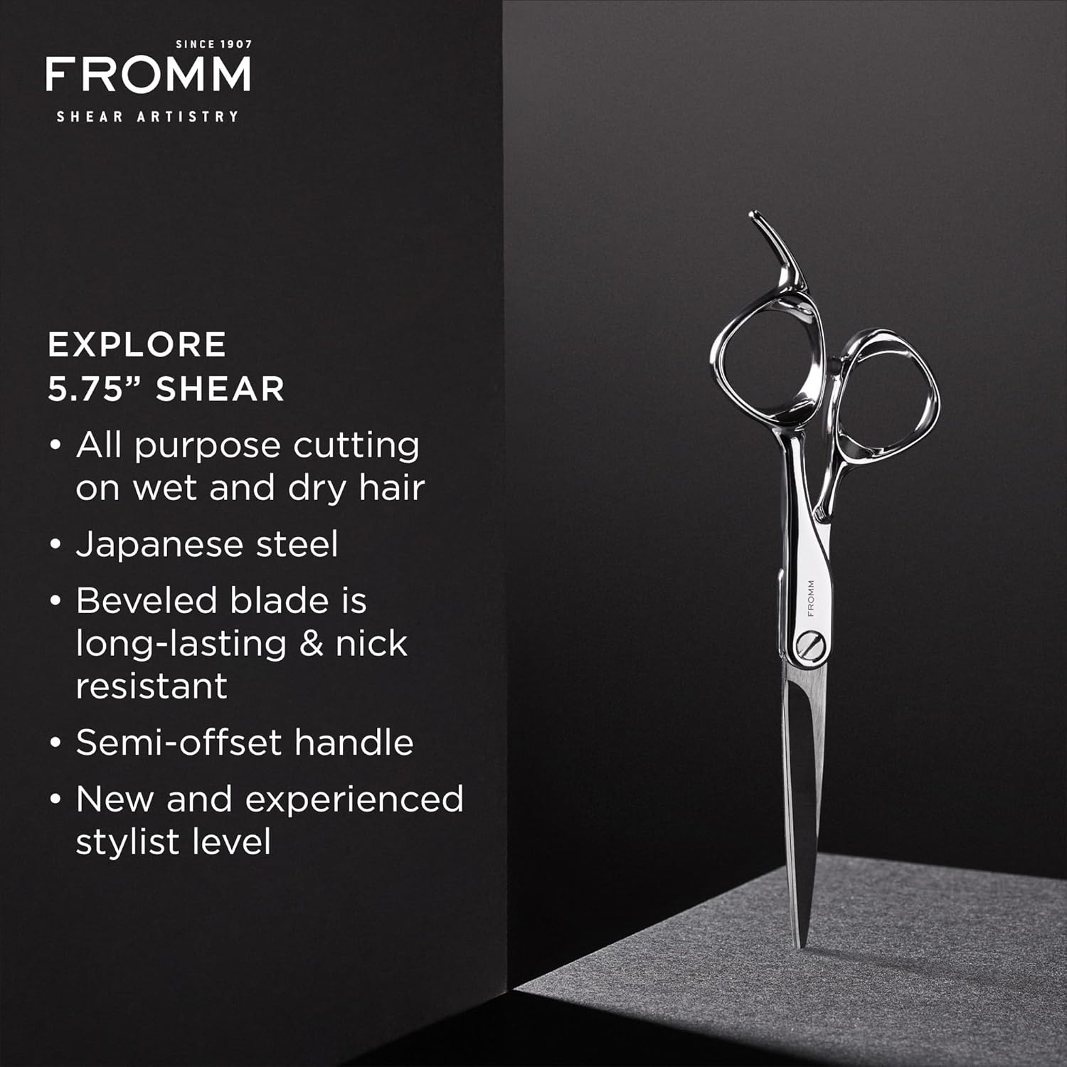Fromm Professional Explore 5.75" Hair Cutting Shears for Wet & Dry Hair Polished Silver Japanese Steel Scissors with Beveled Blade, Professional Shears For Hair Stylist, Cosmetology & Salon Supplies - Image 2