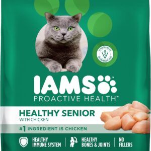 IAMS Proactive Health Senior Dry Cat Food Cat Food Dry Chicken Recipe, Real Chicken in Every Bite, 16 lb. Bag