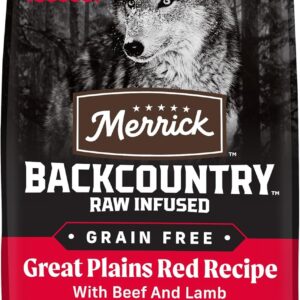 Merrick Backcountry Grain Free Dry Adult Dog Food Kibble With Freeze Dried Raw Pieces, Great Plains Red Recipe - 4.0 lb. Bag