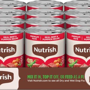 Nutrish Real Beef & Pumpkin Recipe Whole Health Blend Premium Paté Wet Dog Food, 13 oz. Can, 12 Count, Packaging May Vary (Rachael Ray)