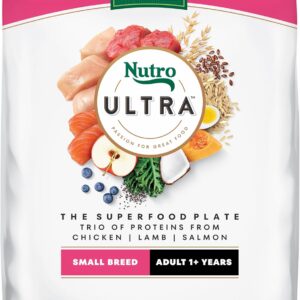 Nutro Ultra Adult Small Breed Dog Food Dry Recipe, Dry Dog Food for Small Dogs, Chicken, Lamb and Salmon Protein Trio, 22 lb. Bag