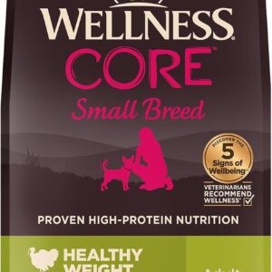 Wellness CORE Healthy Weight Small Breed Adult Dry Dog Food, Grain Free Kibble, Natural, High Protein, Turkey and Chicken Recipe, 4 lb Bag
