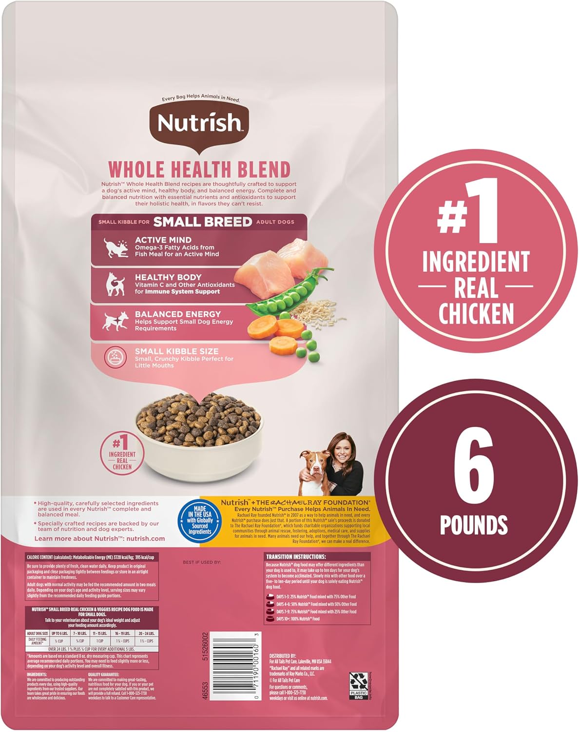 Nutrish Small Breed Real Chicken & Veggies Recipe Whole Health Blend Dry Dog Food, 6 lb. Bag, Packaging May Vary (Rachael Ray) - Image 3