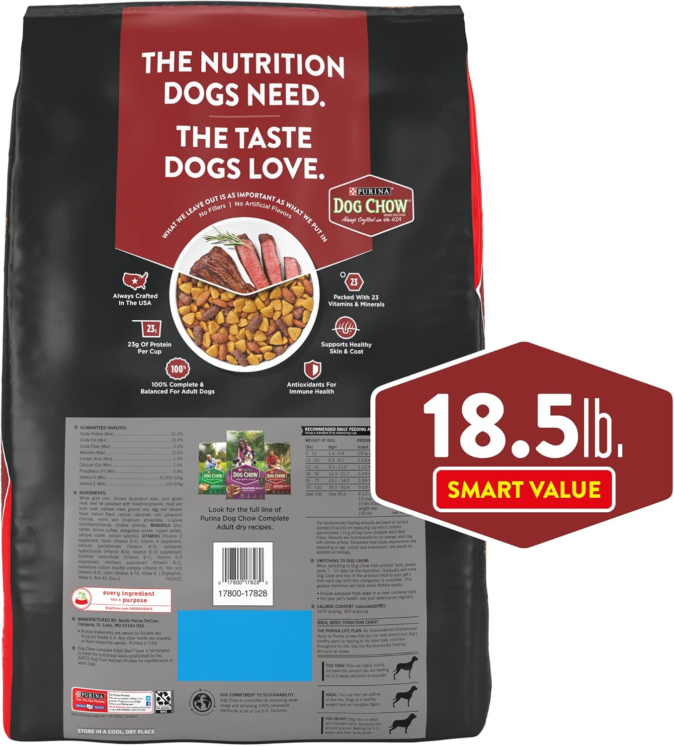 Dog Chow Purina Complete Adult Dry Dog Food Kibble Beef Flavor - 18.5 lb. Bag - Image 7