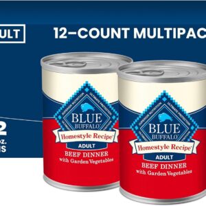 Blue Buffalo Homestyle Recipe Beef Dinner with Garden Vegetables Natural Wet Dog Food for Adult Dogs, Paté with Natural Ingredients, Vitamins & Minerals, 12.5-oz. Can (12 Count)