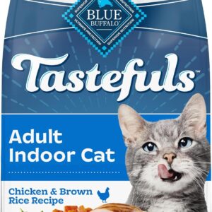 Blue Buffalo Tastefuls Chicken & Brown Rice Recipe Dry Indoor Cat Food for Adult Cats, Real Chicken First, Deliciously Healthy Natural Cat Food, Supports Digestive Care and Coat Health, 7 lbs.