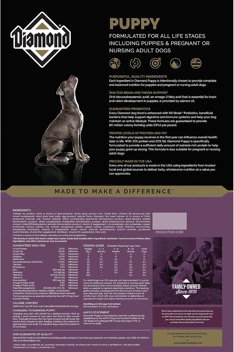 Diamond Puppy 31/20 High Protein Formula for All Life Stages Including Puppies and Pregnant and Nursing Adult Dogs Dry Food 20lb - Image 2