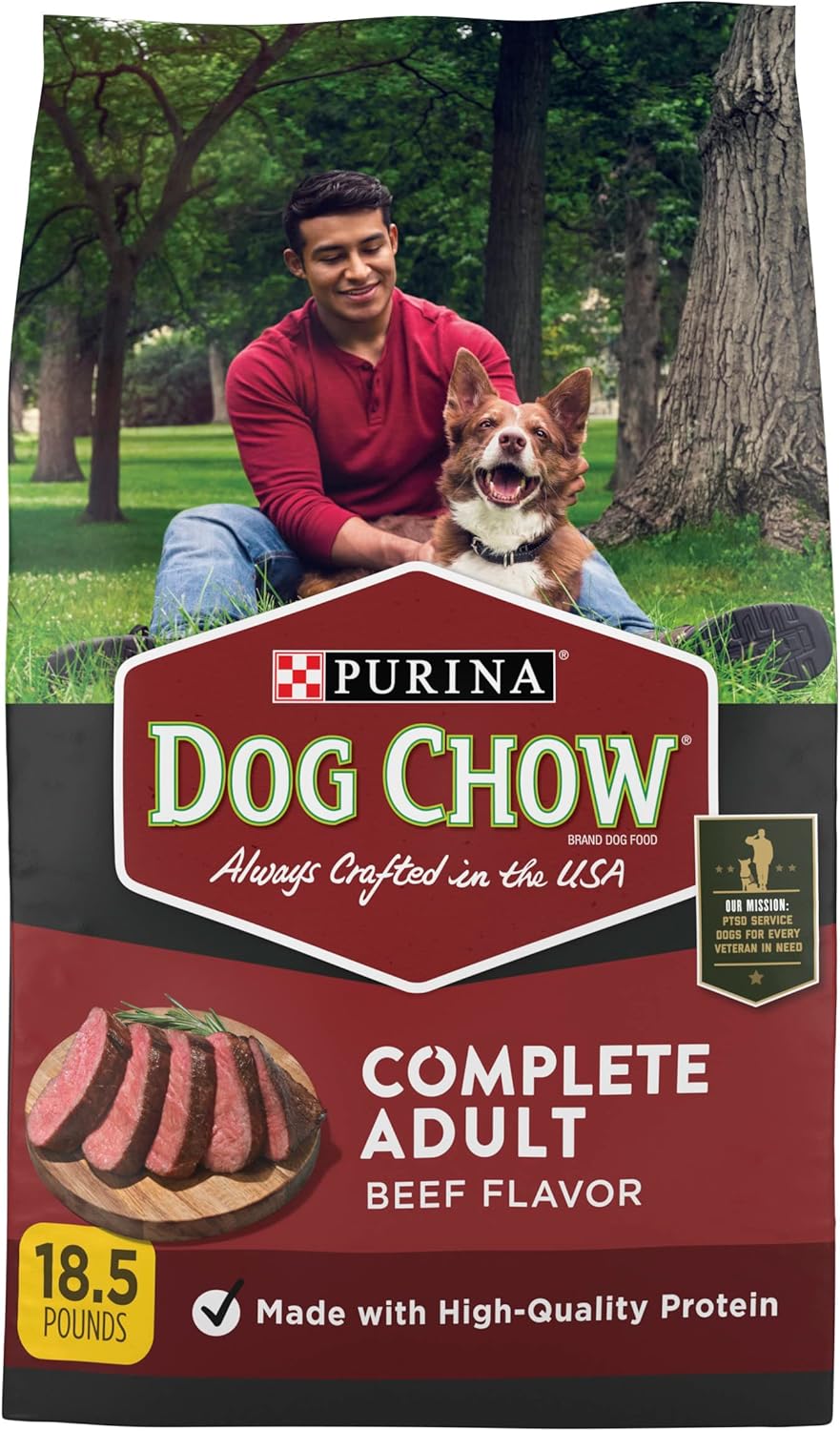 Dog Chow Purina Complete Adult Dry Dog Food Kibble Beef Flavor - 18.5 lb. Bag