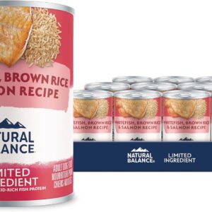 Natural Balance Limited Ingredient Grain-Free Wet Canned Dog Food - Rich Animal Protein Source - Balanced Nutrition - Soy-Free, Gluten-Free - 13 oz - Whitefish, Salmon & Brown Rice Recipe - 12 Pack