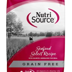 NutriSource Grain Free Seafood Select Dry Dog Food, 26 lb | Salmon & Menhaden Fish Meal, Omega-3, Heart Health, Probiotic Support, Skin & Coat