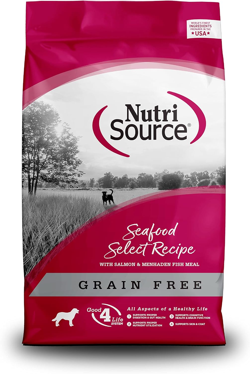 NutriSource Grain Free Seafood Select Dry Dog Food, 26 lb | Salmon & Menhaden Fish Meal, Omega-3, Heart Health, Probiotic Support, Skin & Coat