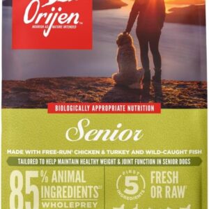 ORIJEN Grain Free WHOLEPREY Dry Dog Food Senior Recipe 4.5lb. Bag | 85% Fresh or Raw Ingredients, Grain Free, Made in the USA, No Corn, Soy or Wheat, For Senior Pets, Global Quality Ingredients