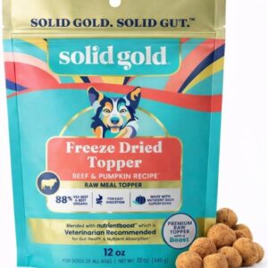 Solid Gold Freeze Dried Dog Food - W/Real Beef, Pumpkin & Superfoods - Freeze Dried Raw Dog Food Toppers for Picky Eaters to Serve as a Nutrient-Dense Meal Topper or High Protein Treats - 12oz