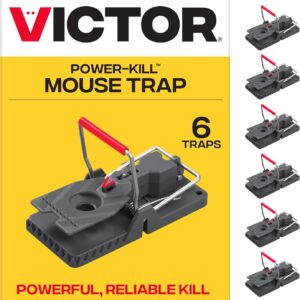 Victor Power-Kill Mouse Traps, 6-Pack Humane Snap Traps | Indoor Mice Control, Reusable Easy Set Rodent Traps, Safe for Use Around People and Pets When Used as Directed