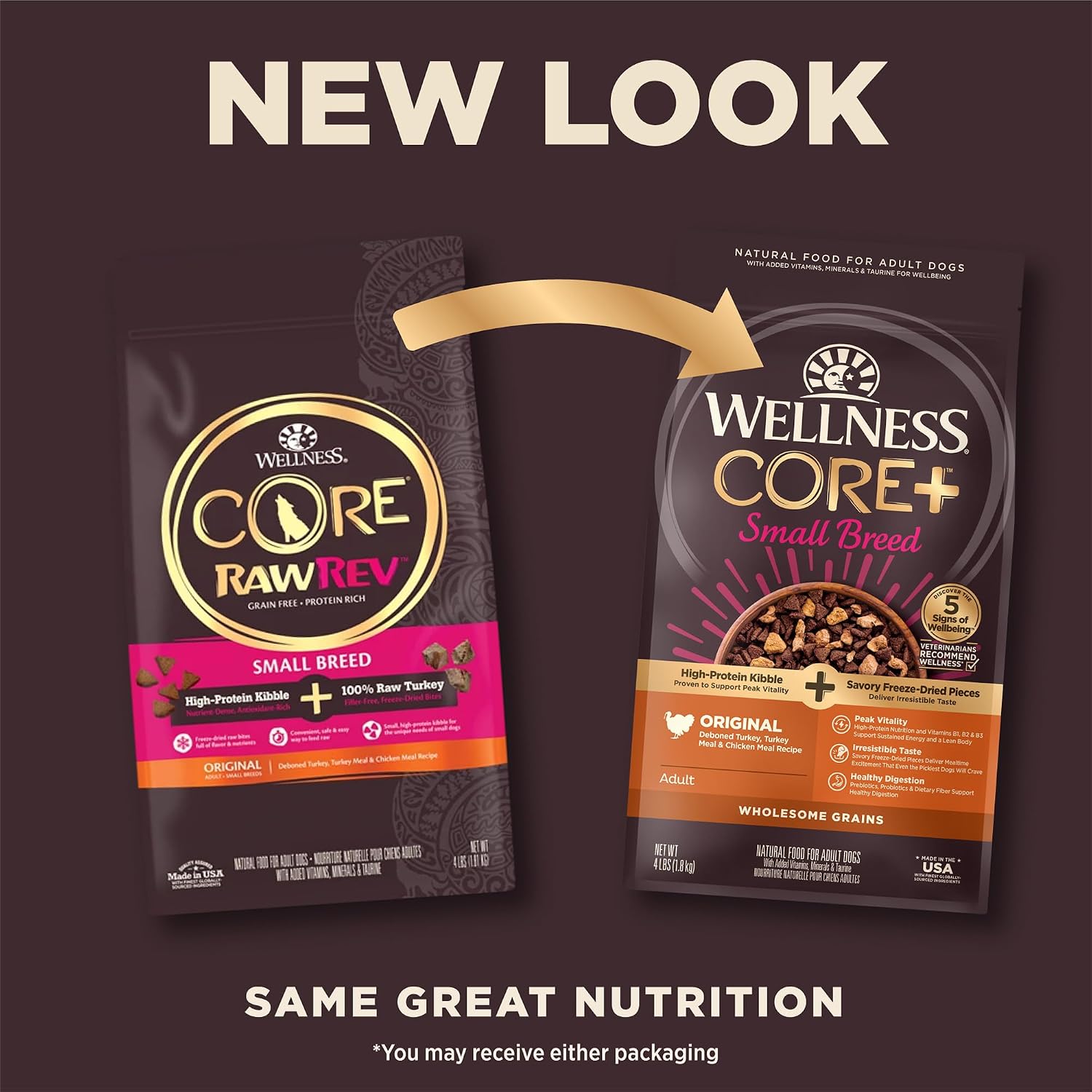 Wellness CORE+ Small Breed Adult Dry Dog Food with Freeze Dried Pieces, Wholesome Grain Kibble+, Natural, High Protein, Turkey and Chicken Recipe, 4 lb Bag - Image 2