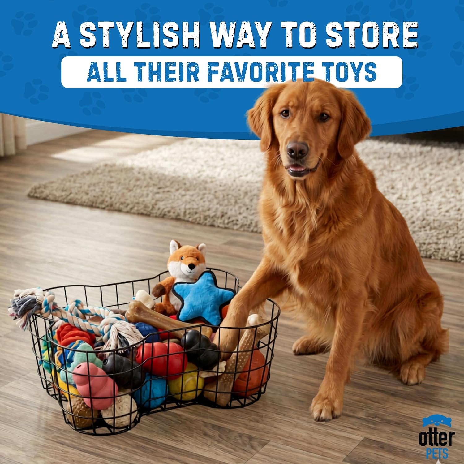 OtterPets Metal Dog Toy Basket Bone Shaped Indestructible Dog Toy Bin 17x13 - Image 6