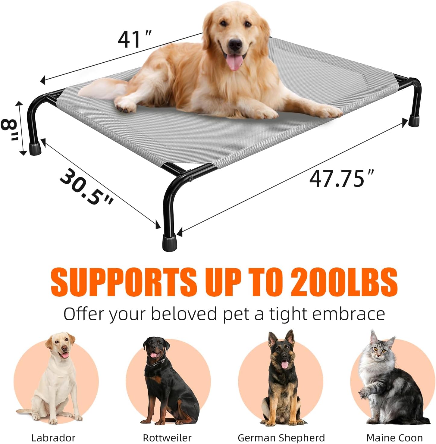 Simple Trending Raised Dog Bed for Large Dogs, Waterproof XL Dog Cot, Grey - Image 7