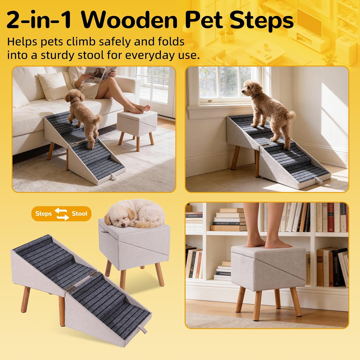 Dog Stairs for Small Dogs, 2-in-1 Foldable Pet Ramp and Ottoman, 17.13" H - Image 5