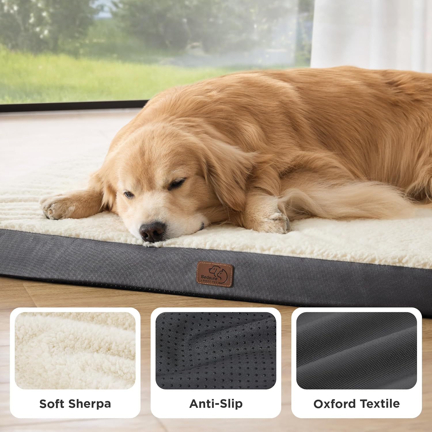 Bedsure XL Dog Bed, Extra Large Pet Bed with Comfy Sherpa,44x32in Grey - Image 4