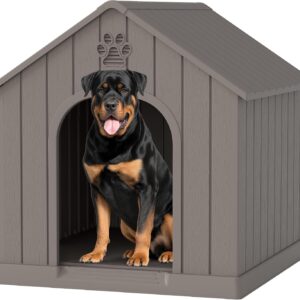 Bifanuo Large Dog House for Outdoor & Indoor, Waterproof Puppy Shelter with Air Vents & Elevated Floor, Easy Assemble Sturdy Dog Kennel for Large Dogs(Grey,36.2”L×38”W×38”H)