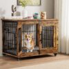 Medium Dog Crate Furniture, 32” Heavy Duty Kennel w/Cushion & Wheels