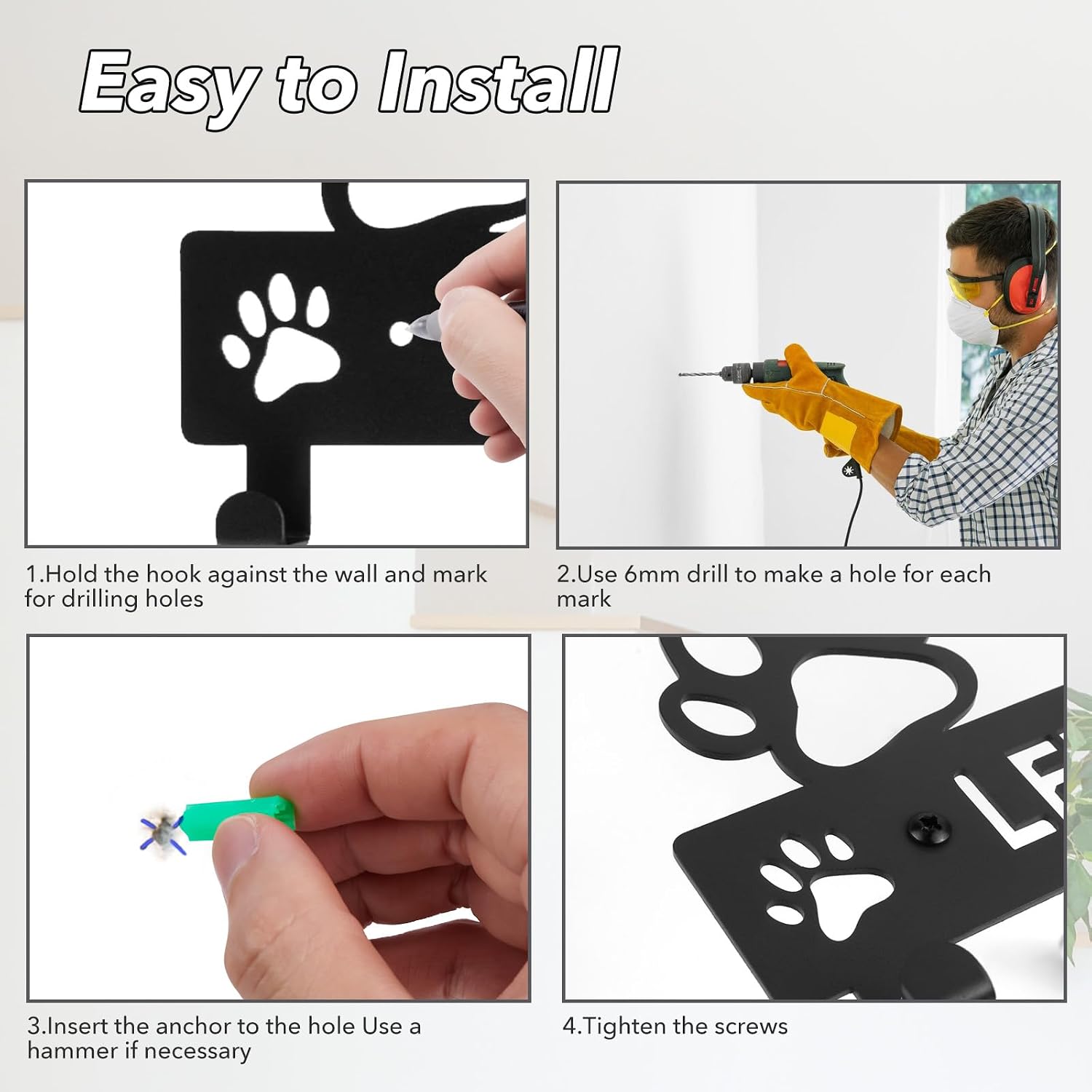 Iron Dog Leash Holder for Wall with 5-Hooks, Doorway Dog Hooks, Dog Accessory Holder - Image 4
