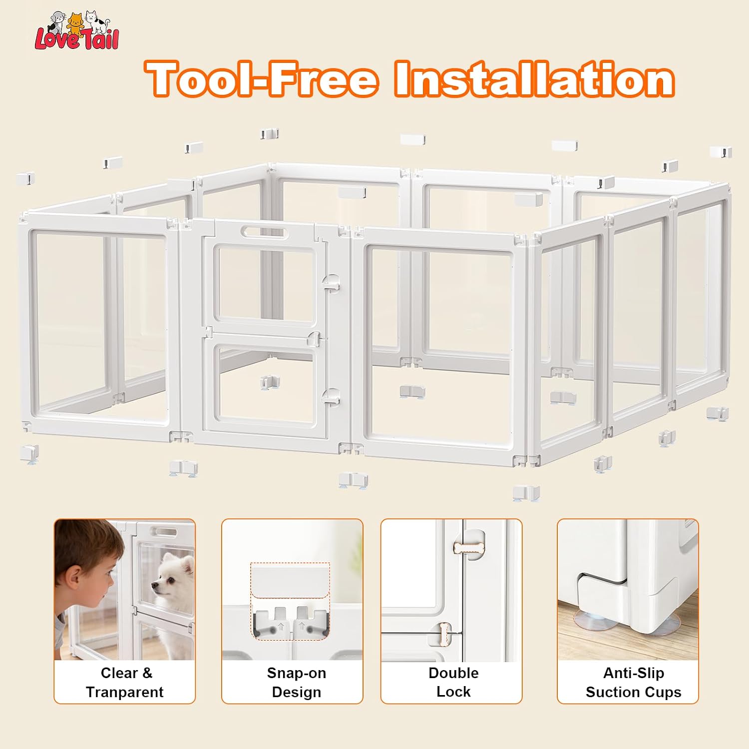 Clear Acrylic Dog Playpen,Indoor Dog Pen,23.6" H,12 Panels - Image 5
