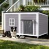 59″ Outdoor Dog House with Insulated Liner, Extra Large Breed Dog Kennel, Keep Warm in Winter Outside, Easy to Install Heated Anti-Chewing Metal Frame Design for Small Medium Large Dogs