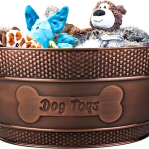 BREKX Copper Metal Pet Storage & Dog Toy Bin w/ Handles, Indestructible
